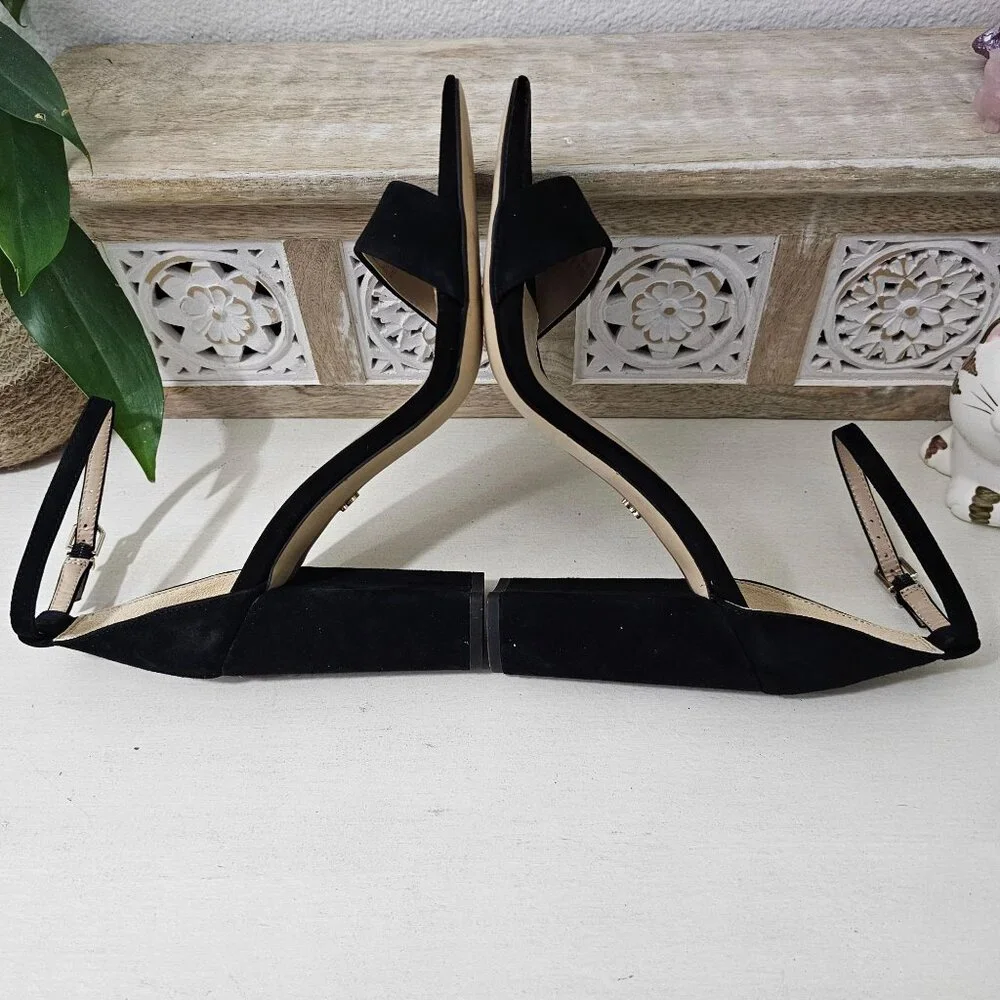 SAM EDELMAN Black Leather Suede Ankle Strap Block Heel Sandal Womens Sz 9.5 W - Picture 9 of 9